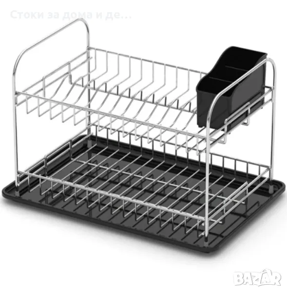 ✨Сушилник за съдове на 2 нива TEKNO TEL KB 007BP, 48x33x32 см, Пoставка за прибори, Сив/Черен, снимка 1