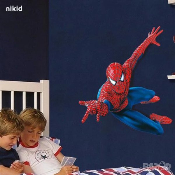 летящ спайдърмен Spiderman самозалепващ стикер постер за стена лепенка декорация, снимка 1
