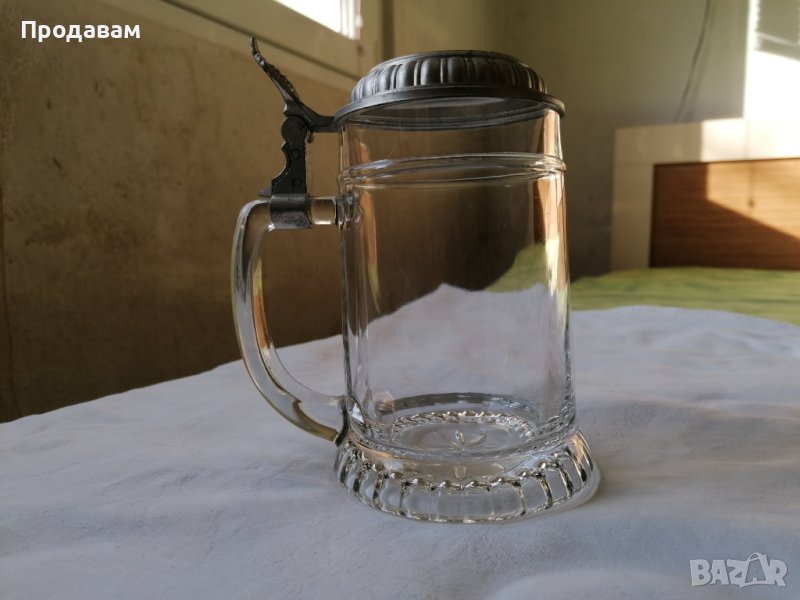 Кристална халба с капак от цинкова сплав, Германия, снимка 1