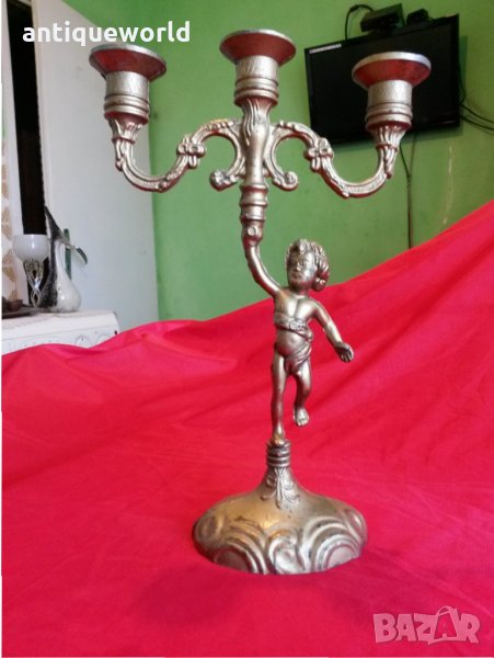 Красив Бароков Свещник Момченце Тройка, снимка 1