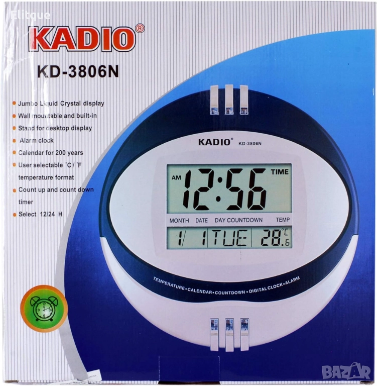 Настолен/стенен часовник, будилник, термометър в едно с LCD дисплей, снимка 1