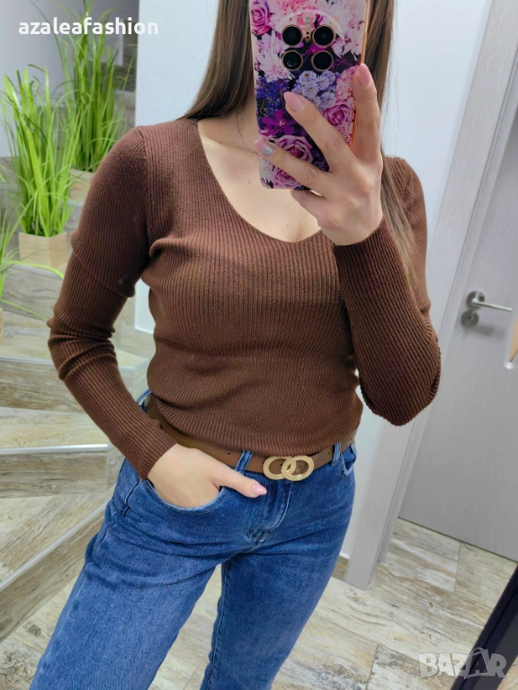 Кафяв дамски пуловер, снимка 1