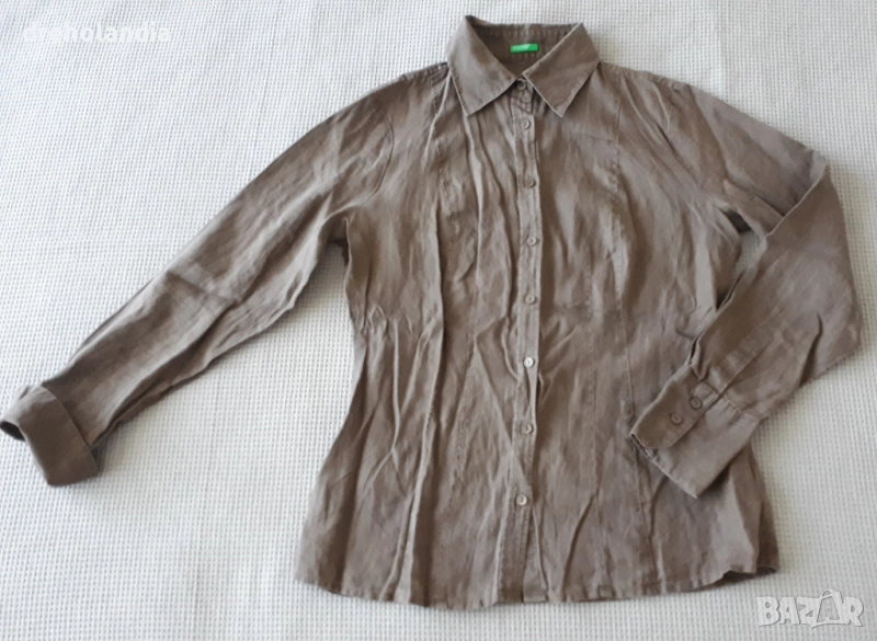 Кафява ленена риза  Benetton - 100 % лен – M  , снимка 1