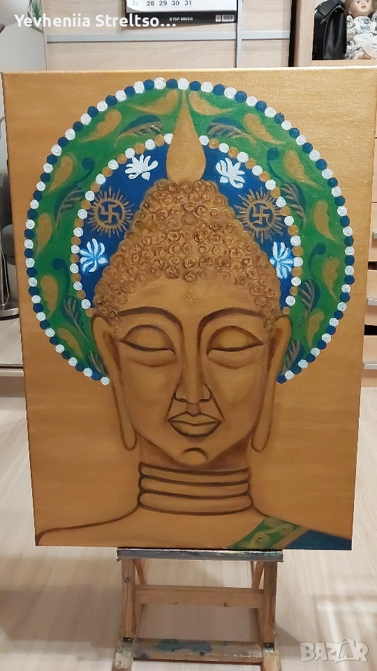 Оригинальная картина Золотой Будда 70х50 см, снимка 1