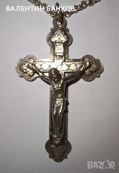Сребърен обемен кръст с красив родиран (срещу потъмняване) синджир, снимка 1