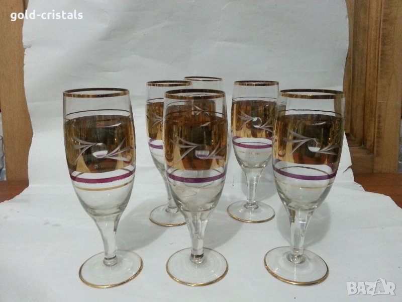 Сретро стъклени чаши с позлата, снимка 1