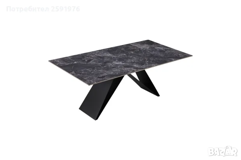 Трапезна маса Meja, Синтерован камък и метална основа, Черен ,200х100, снимка 1
