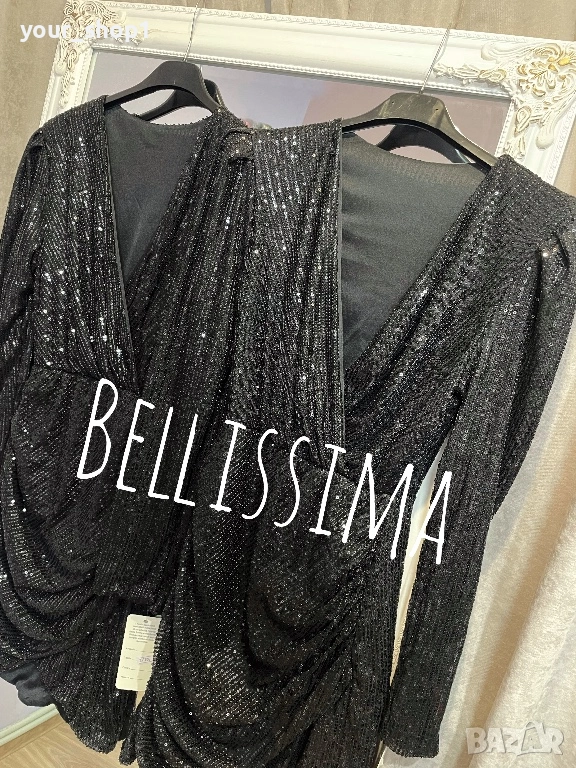 Елегантна къса рокля с пайети дълъг ръкав , снимка 1