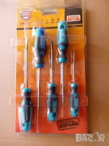 bahco 5 броя качествени плоски и кръстати отвертки комплект , снимка 2 - Отвертки - 52944183