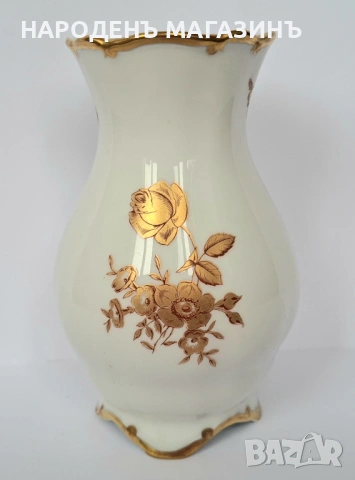 1948 г. JLMENAU - Старинен немски порцелан ваза порцеланова цветя злато