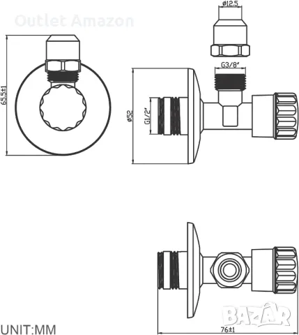 Ibergrif  Универсални самоуплътняващи се ъглови вентили, месингов ъглов вентил (1/2" x 3/8"), хром, снимка 2 - Други стоки за дома - 49820040