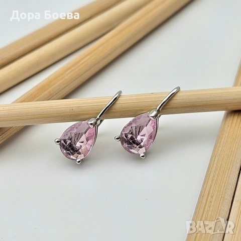 Сребърни обеци: "Роуз", снимка 3 - Обеци - 52740038