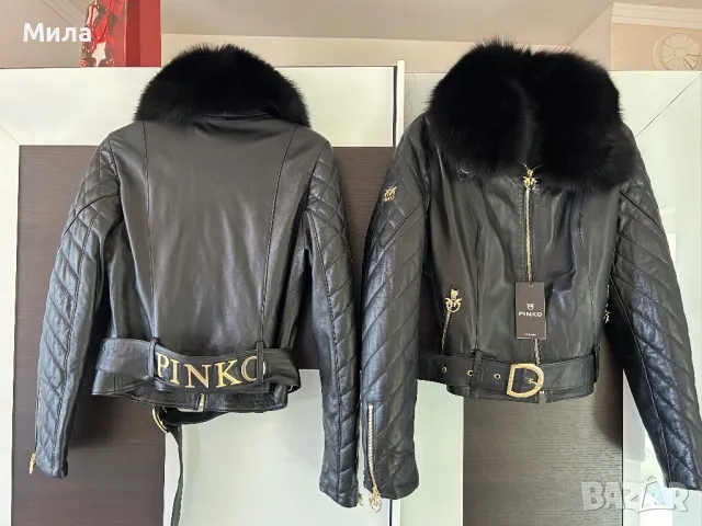 Стилно зимно яке Pinko естествена кожа