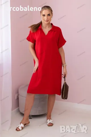 Дамска рокля с V-образно деколте и яка, 14цвята , снимка 12 - Рокли - 48832239