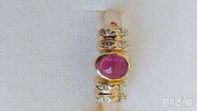 Златен пръстен с брилянти и естествен рубин, снимка 1 - Пръстени - 37254070