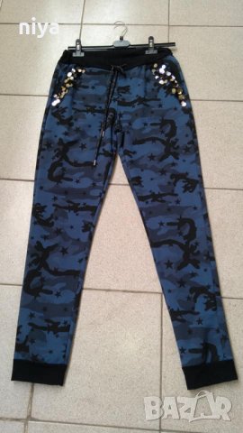 Камуфлажен панталон в син цвят със пайети - (С, М и Л), снимка 2 - Панталони - 28254957