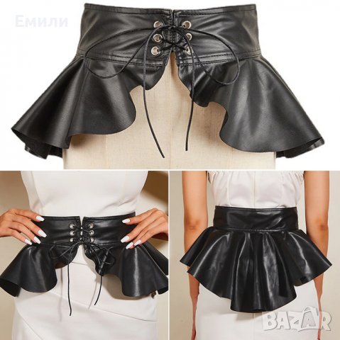 Широк кожен корсет колан тип пеплум с връзки и волани , снимка 2 - Корсети, бюстиета, топове - 39480897