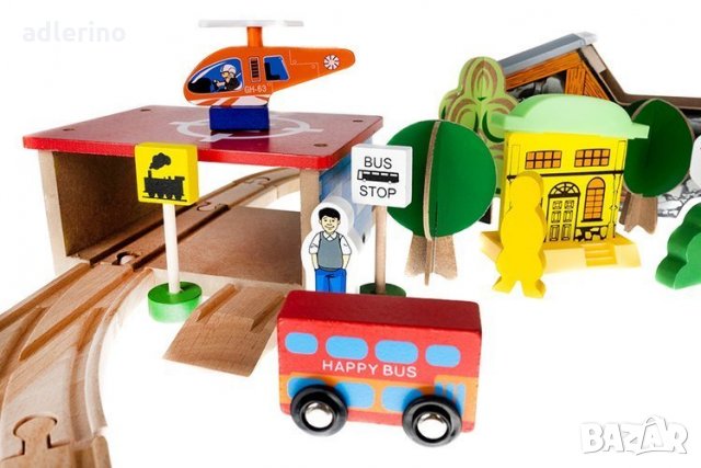  Дървена железопътна линия - 89 елемента Ново, снимка 2 - Коли, камиони, мотори, писти - 34159391