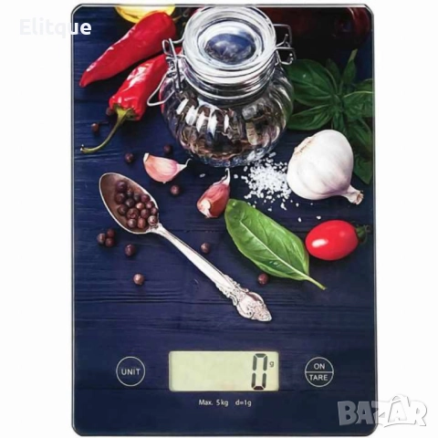 Кухненска везна, 5кг., 2хАААбатерии (не са вкл.), LCD екран, Люти чушки, Понички, Нар,  Кекс