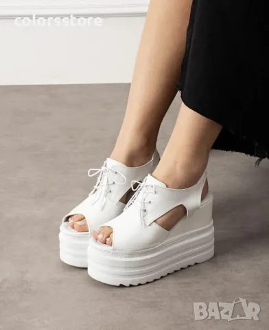 Сандали на платформа - бяла кожа - SJN88