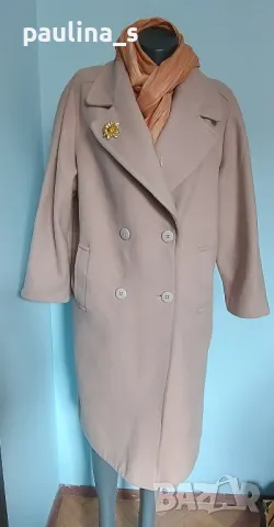 Вълнено Бежово палто "C&A" и аксесоар с бижу / голям размер , снимка 2 - Палта, манта - 48000303