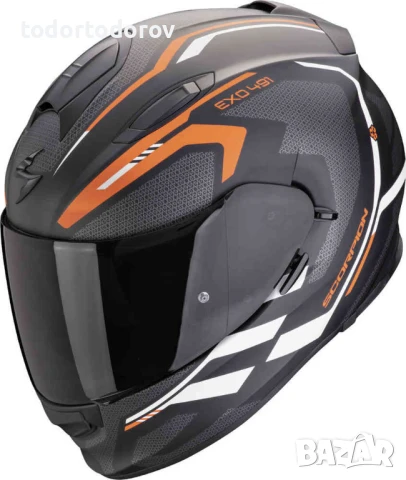 Мото каска Scorpion EXO 491 KRIPTA Matt Black/Orange/White ,очила!, снимка 1