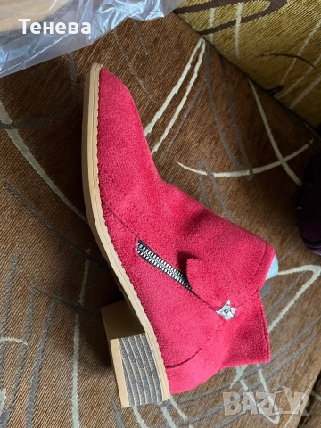 Червени дамски боти велур, снимка 4 - Дамски боти - 53402298