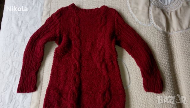 Плетен детски пуловер с дължина 46см за момиченце винено червен, снимка 12 - Детски пуловери и жилетки - 28682434