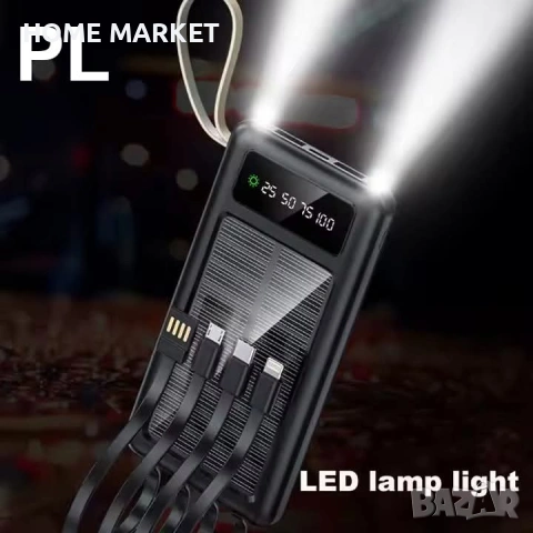 Соларна батерия с LED диспей 10 000 mAh – Power Bank KLGO KP-97 с 4 вградени кабела, снимка 6 - Друга електроника - 53383620