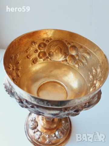 Стара сребърна немска чаша(бокал) с позлата,ръчно кована, снимка 11 - Антикварни и старинни предмети - 43758624