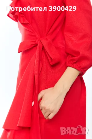 Ленена Рокля Sea - Червена, снимка 4 - Рокли - 49478559
