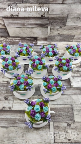 Сладурски Чашки с нежни цветлета в тюркоаз и лилаво!!, снимка 13 - Декорация за дома - 53240250