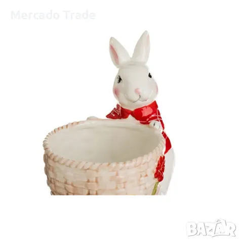 Декоративна кошница за яйца Mercado Trade, Зайче с цветя, Керамика, снимка 3 - Кутии за храна - 49441931