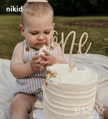 One една първа годинка първи дървен топер украса за торта рожден ден, снимка 2 - Други - 42475597