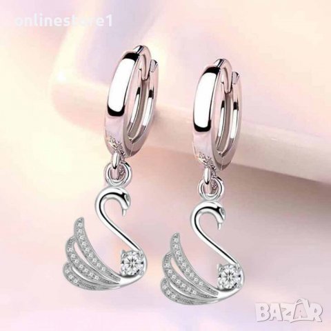 Сребърни обеци - Swan Лебед 925 BА253, снимка 2 - Обеци - 38192116