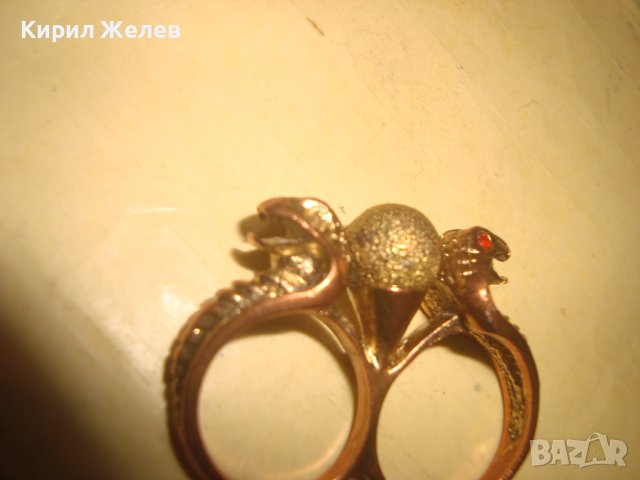 СТАР ЗМИЕВИДЕН ЕГИПЕТСКИ РЕТРО СТИЛ ПОЗЛАТЕН МЕСИНГОВ ПРЪСТЕН ДВОЕН РЯДЪК 20841, снимка 14 - Пръстени - 37514390