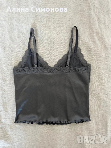 Сив сатенен топ H&M XXS с дантела🤍, снимка 3 - Корсети, бюстиета, топове - 53600090