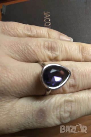 Нов пръстен мед стомана с фасетиран аметист , снимка 4 - Пръстени - 35164734