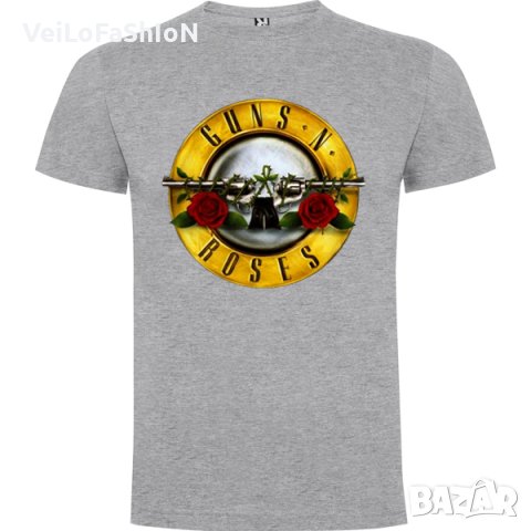 Нова мъжка тениска с логото на музикалната група GUNS N'ROSES в сив цвят
