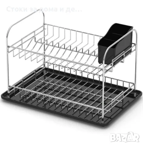 ✨Сушилник за съдове на 2 нива TEKNO TEL KB 007BP, 48x33x32 см, Пoставка за прибори, Сив/Черен, снимка 1