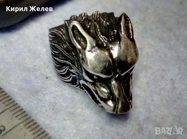 ФИГУРАЛЕН КОЛЕКЦИОНЕРСКИ АРТ ПРЪСТЕН ВЪЛК от НИКЕЛИРАНА БЛАГОРОДНА НЕРЪЖДАЕМА СТОМАНА 25161, снимка 4 - Пръстени - 51280126