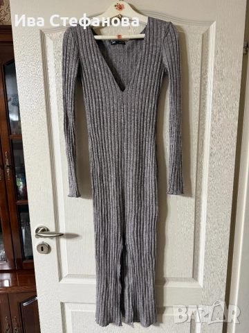 Елегантна сива миди midi дължна дълга рокля с цепка zara Zara Зара 