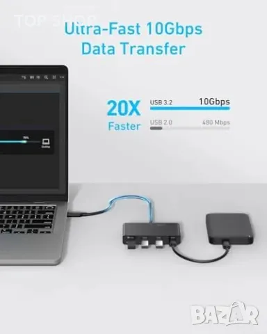 Нов USB-C Хъб Anker, 4 порта, 10Gbps, 100W PD за MacBook, iPad, Dell, снимка 7 - Друга електроника - 49451250