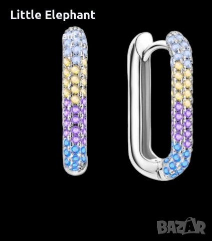 Дизайнерски сребърни висящи обеци издължени халки,coloured с цветни кристали/нови