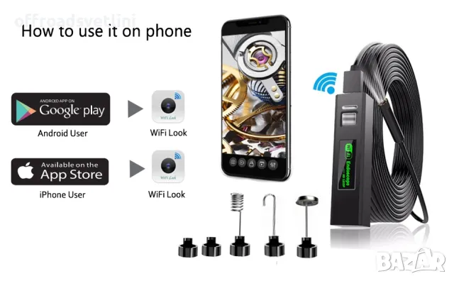 Безжична камера за ендоскоп – iOS/Android съвместимост, 720p, 5м кабел, снимка 2 - Аксесоари и консумативи - 50156972