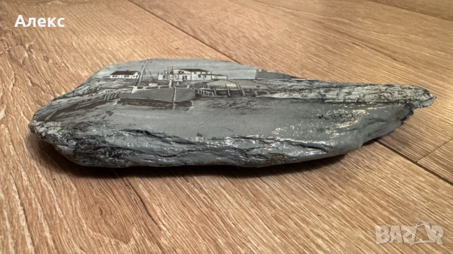 Стара рисувана картина върху камък–Подписана., снимка 2 - Картини - 24616374