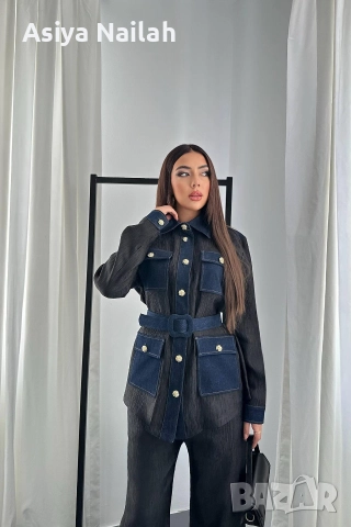 Дамски сет от две части – риза с колан и панталон, елегантен модел, снимка 2 - Комплекти - 52792891