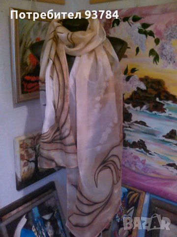 Рисуван шал ОРХИДЕИ С КАПКИ ДЪЖД, снимка 13 - Шалове - 28449764