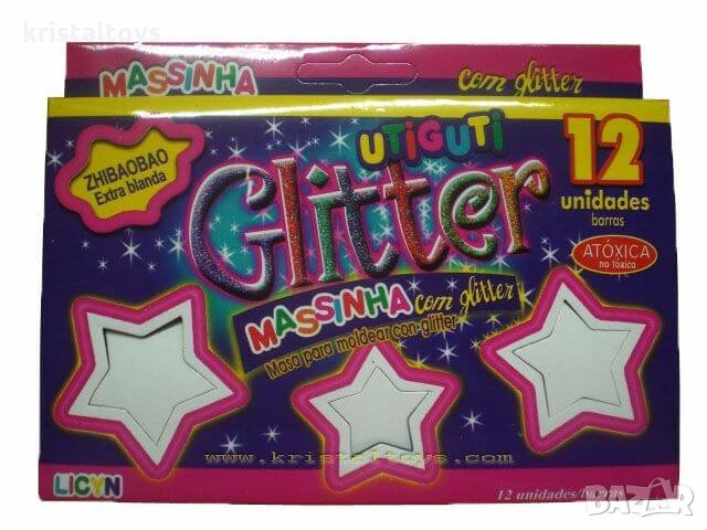 Пластелин с брокат 12 цвята, снимка 1