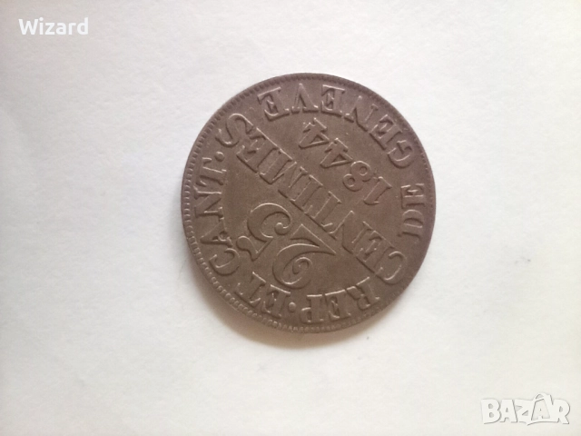 25 сантима 1844 Швейцария Женева рядка , снимка 2 - Нумизматика и бонистика - 52097664